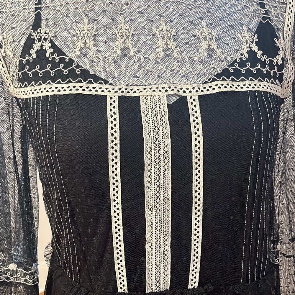 Zara Black Maxi Gown with Long Bishop Sleeves and Mock Neck - Picture 2 of 4